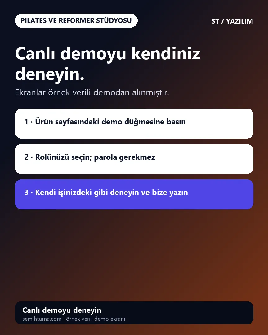 Pilates ve Reformer Stüdyosu Yönetimi, Canlı demoyu kendiniz deneyin.