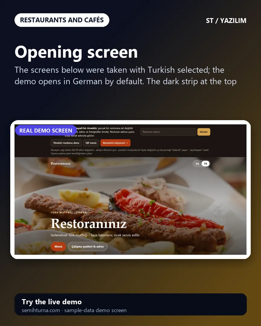 Bilingual restaurant menu, Opening screen