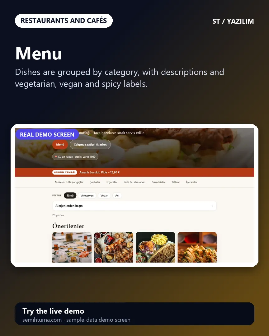 Bilingual restaurant menu, Menu