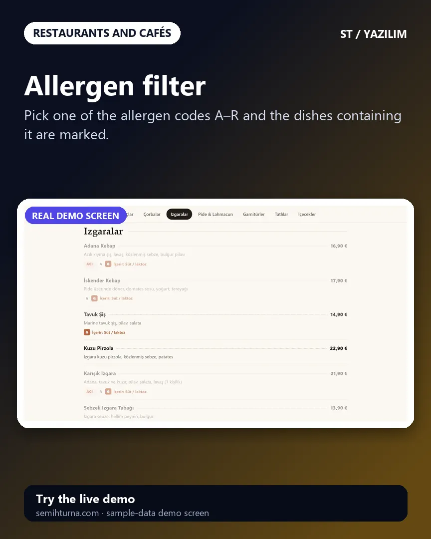 Bilingual restaurant menu, Allergen filter