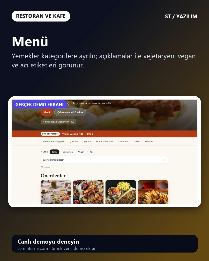 İki dilli restoran menüsü, Menü