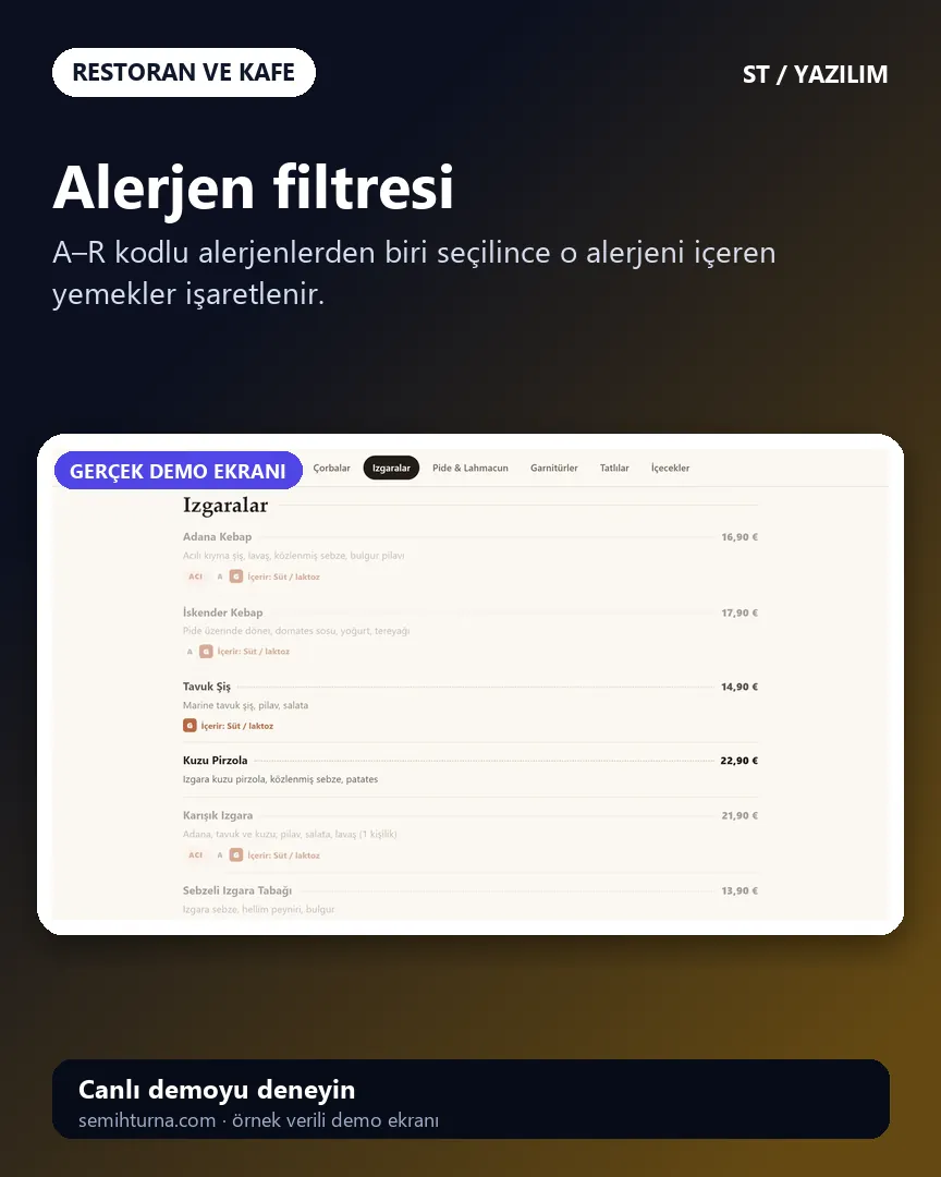 İki dilli restoran menüsü, Alerjen filtresi