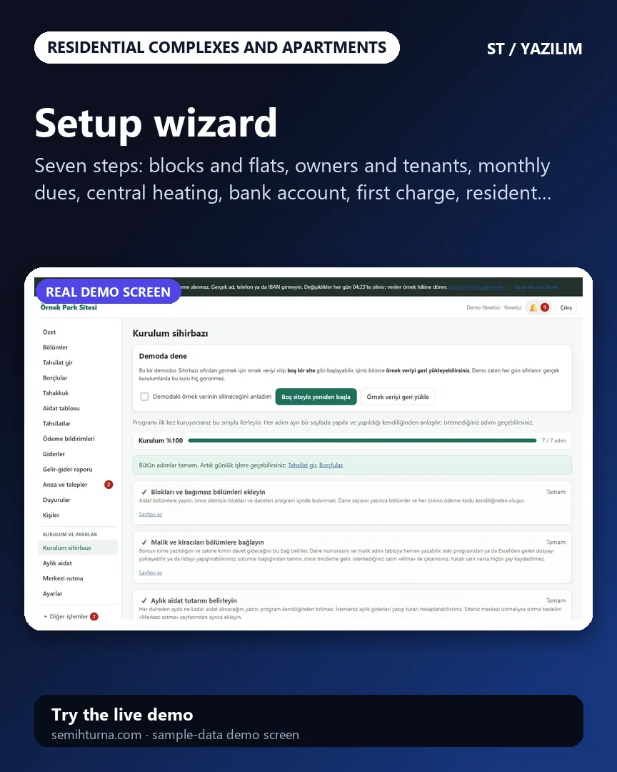 Residential Dues Management, Setup wizard