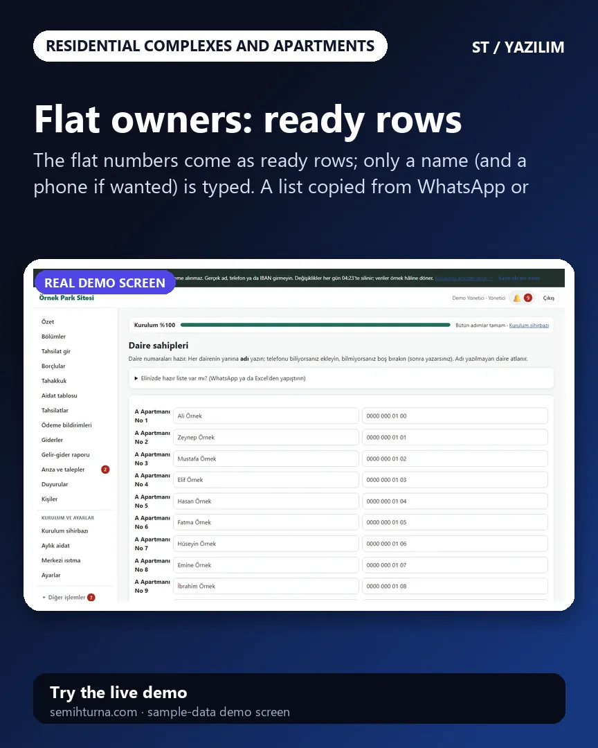 Residential Dues Management, Flat owners: ready rows