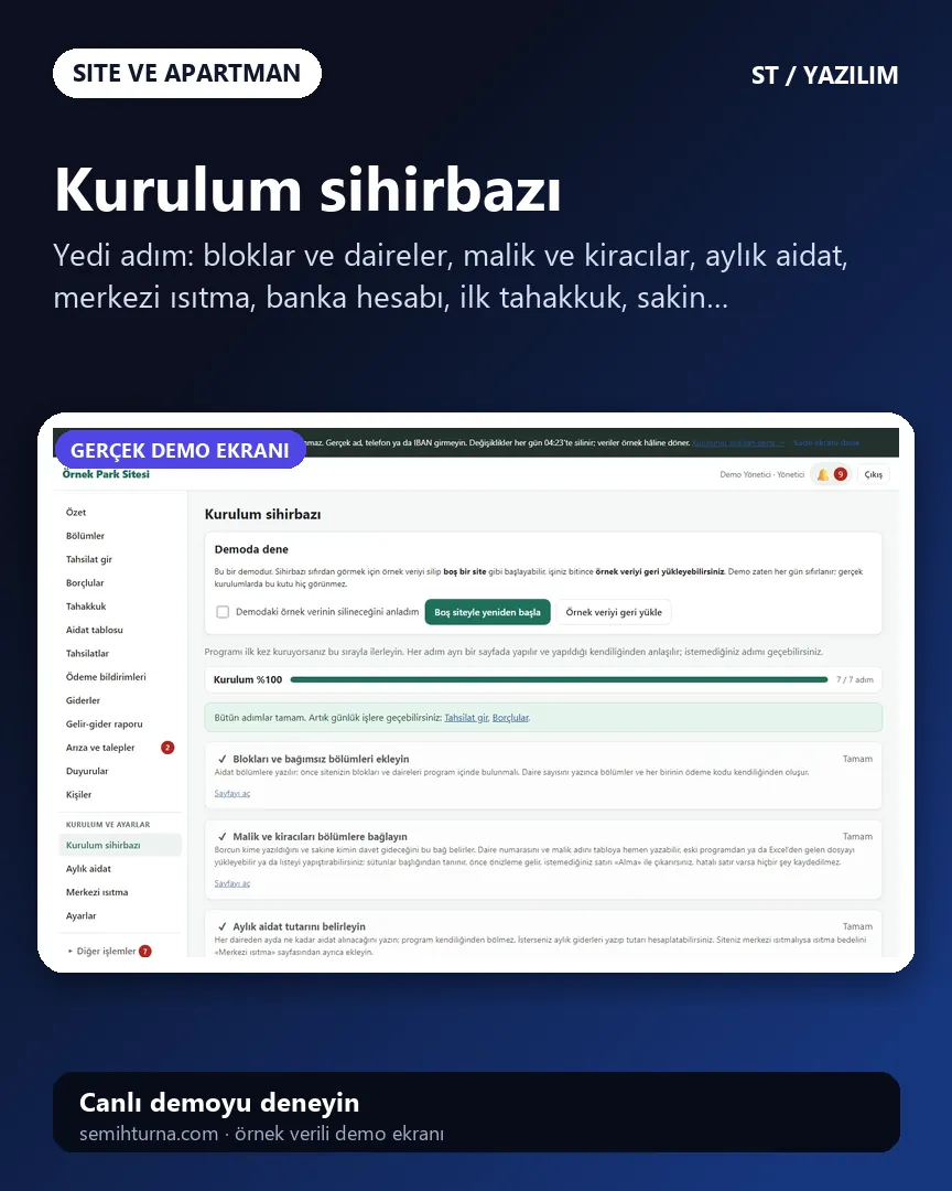 Site ve Apartman Aidat Takibi, Kurulum sihirbazı