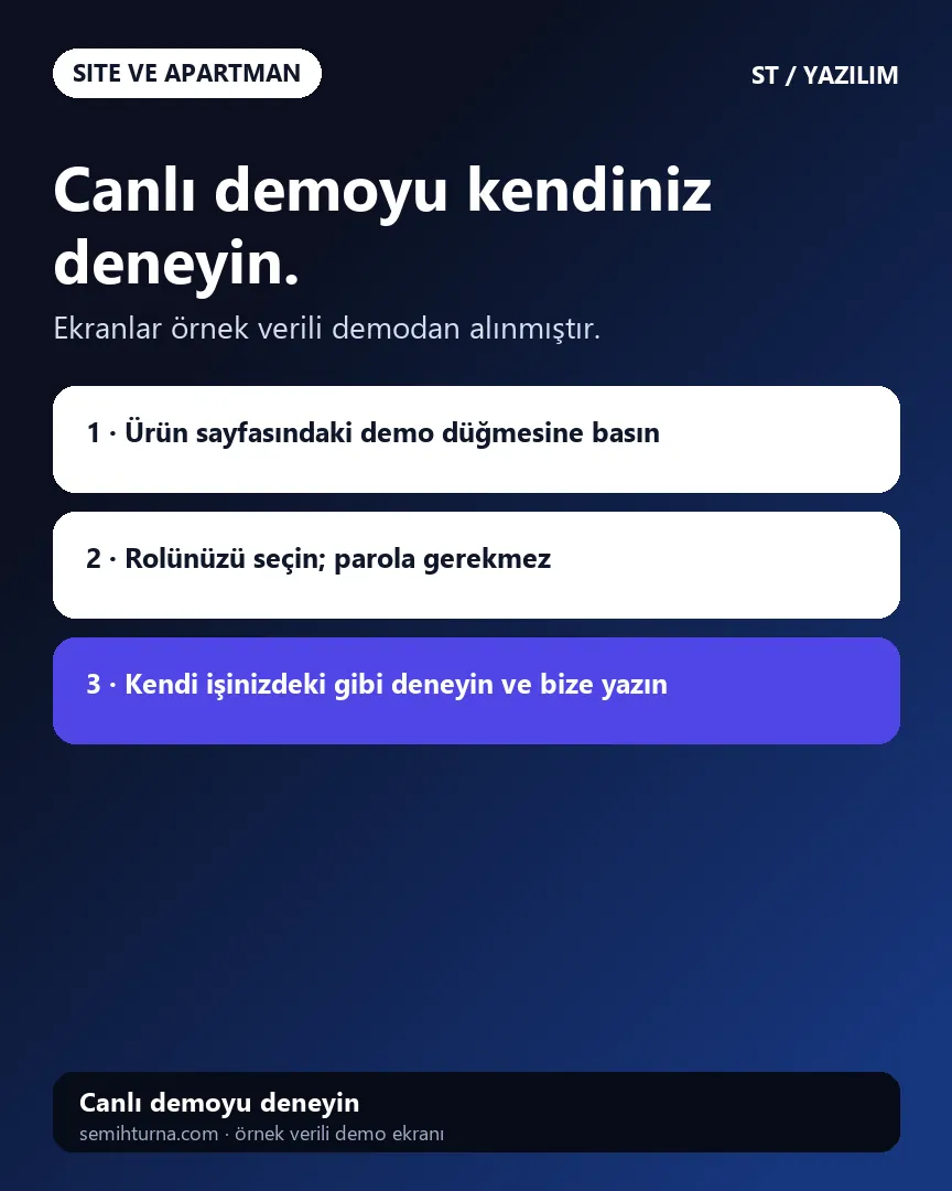Site ve Apartman Aidat Takibi, Canlı demoyu kendiniz deneyin.