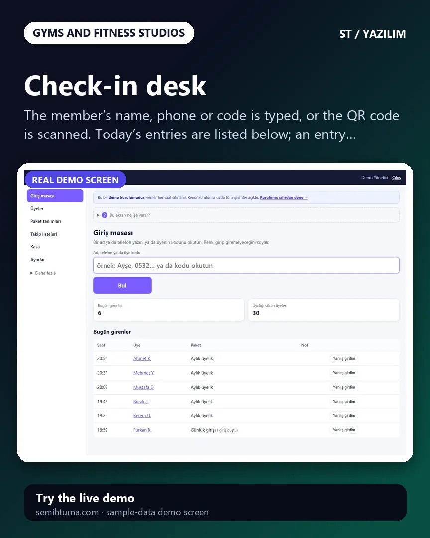 Gym and Fitness Membership Tracking, Check-in desk