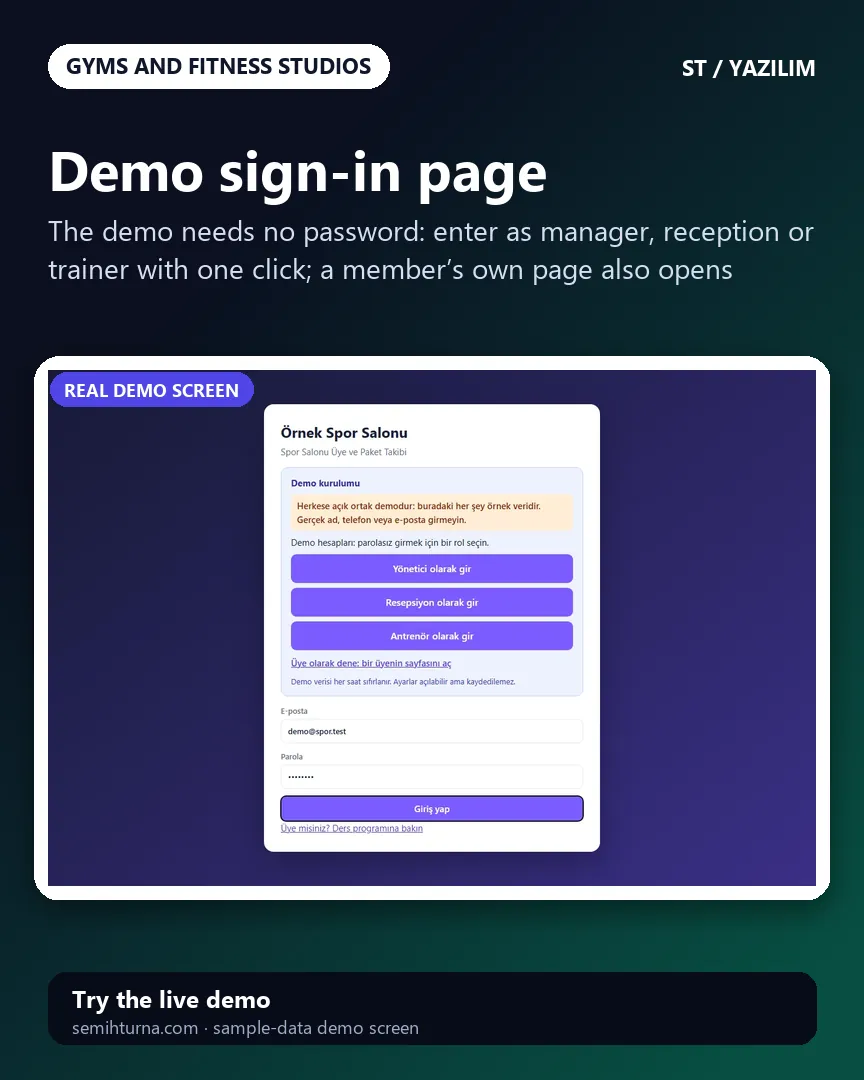 Gym and Fitness Membership Tracking, Demo sign-in page