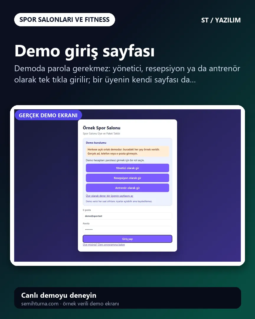 Spor Salonu Üye ve Paket Takibi, Demo giriş sayfası