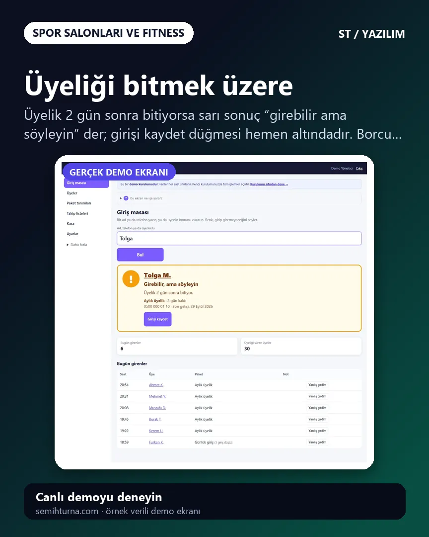Spor Salonu Üye ve Paket Takibi, Üyeliği bitmek üzere