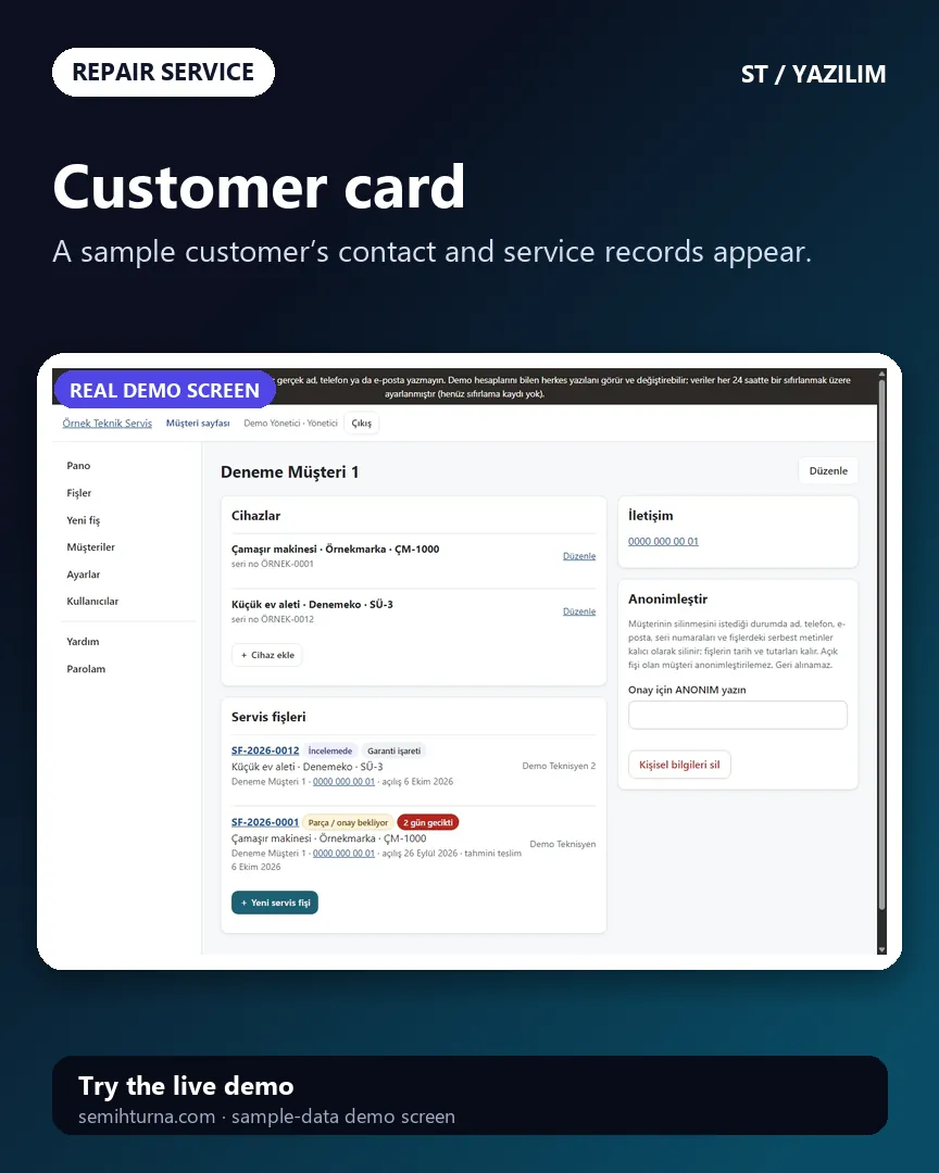 Repair Service and Ticket Tracker, Customer card