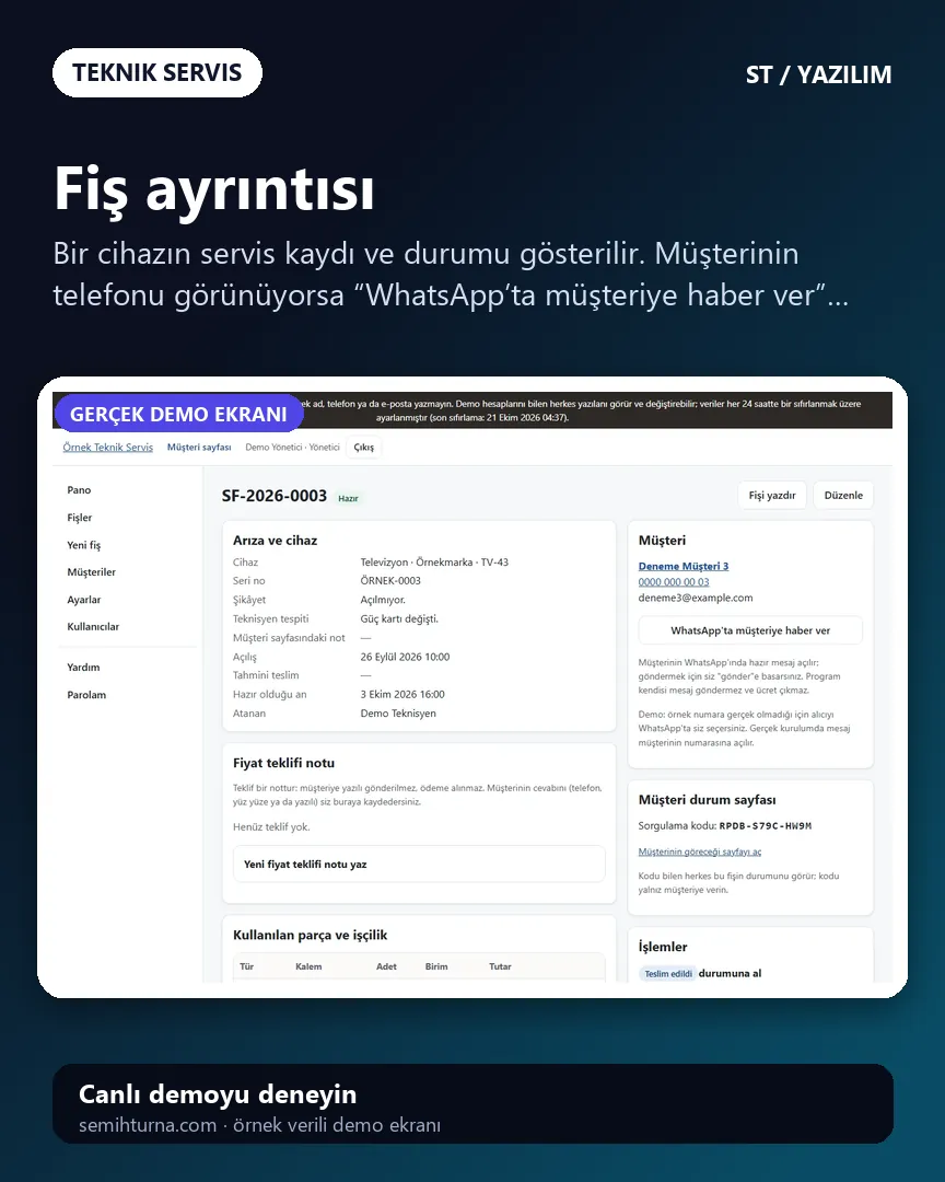 Teknik Servis ve Arıza Takibi, Fiş ayrıntısı
