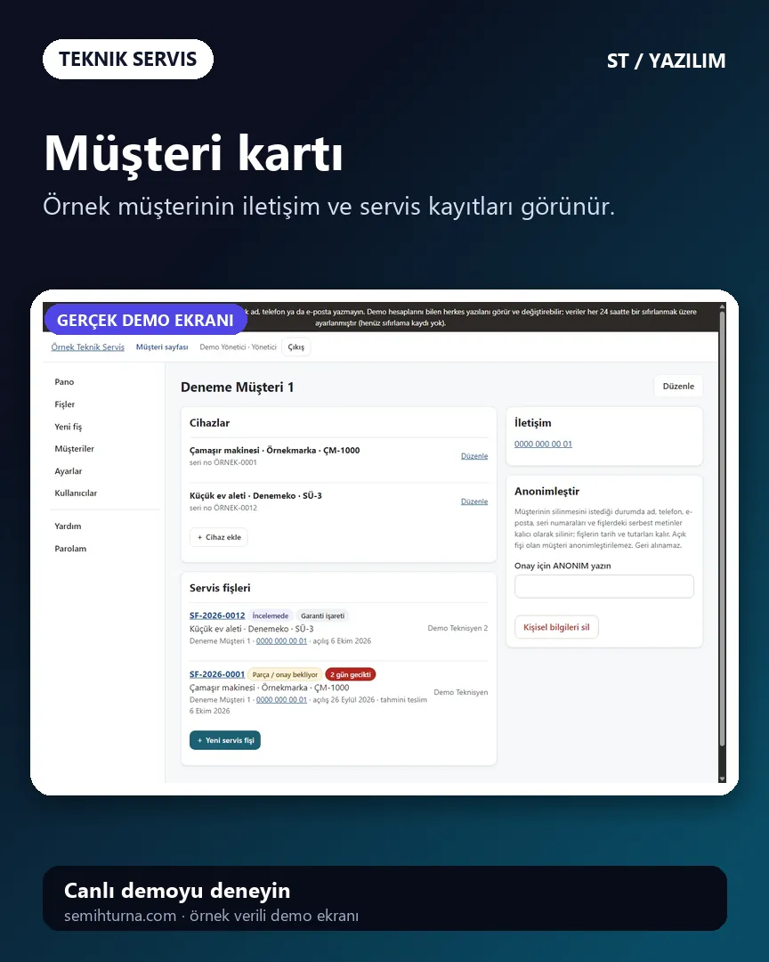 Teknik Servis ve Arıza Takibi, Müşteri kartı
