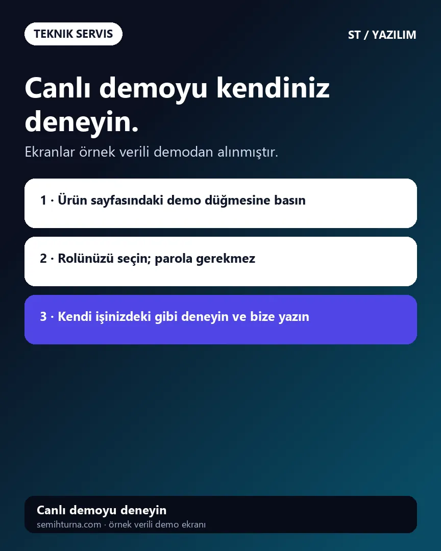 Teknik Servis ve Arıza Takibi, Canlı demoyu kendiniz deneyin.