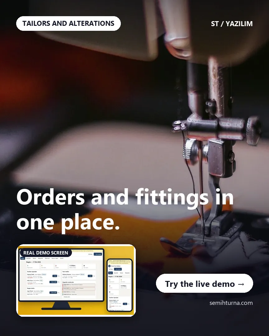 Tailor and Alterations Order and Appointment Tracker, Orders and fittings in one place.