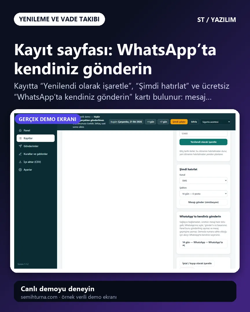 Vade Hatırlatma Otomasyonu, Kayıt sayfası: WhatsApp’ta kendiniz gönderin