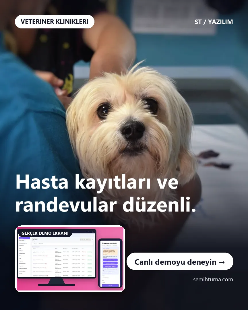 Veteriner Kliniği Randevu ve Hasta Takibi, Hasta kayıtları ve randevular düzenli.