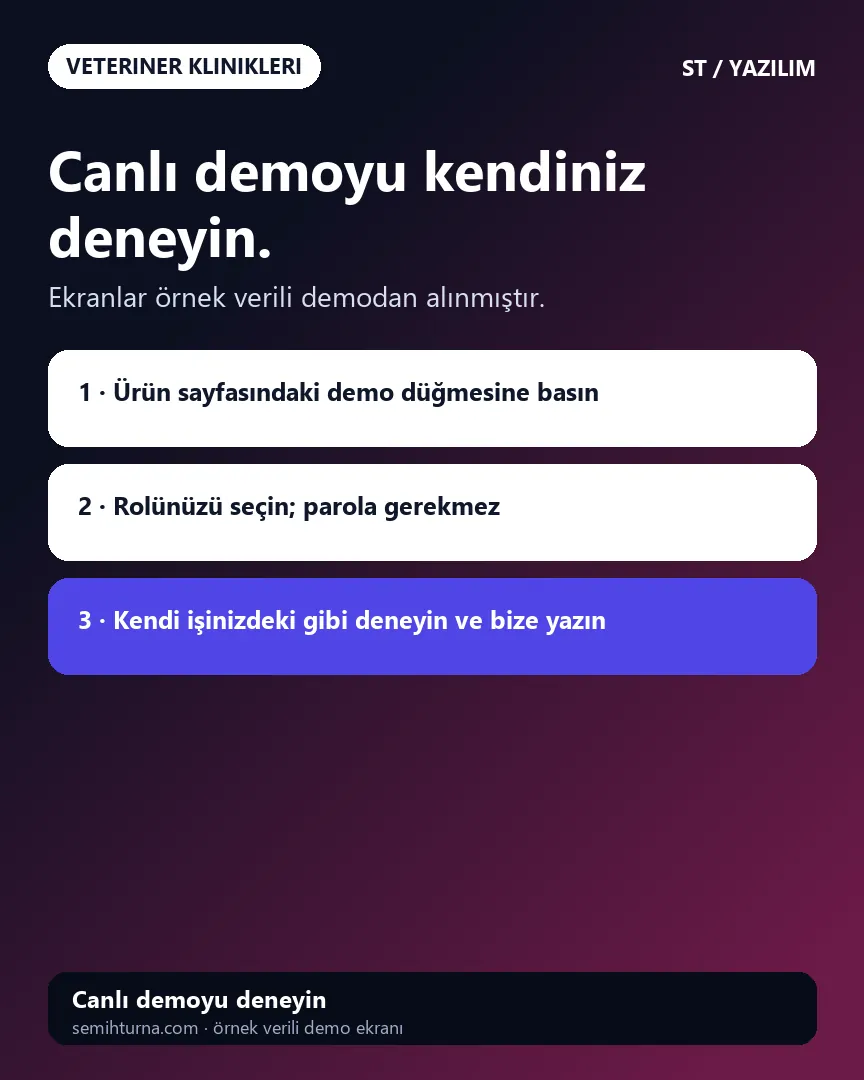Veteriner Kliniği Randevu ve Hasta Takibi, Canlı demoyu kendiniz deneyin.