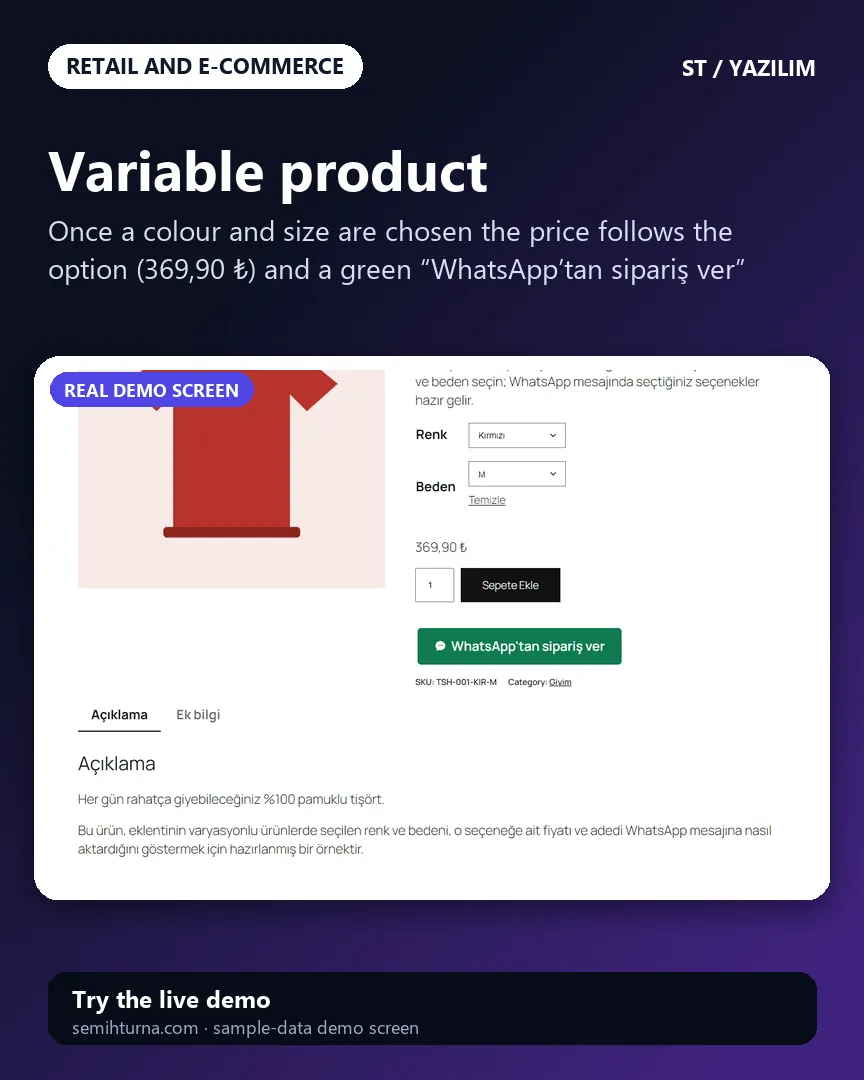 WooCommerce WhatsApp Order and Quote Plugin, Variable product