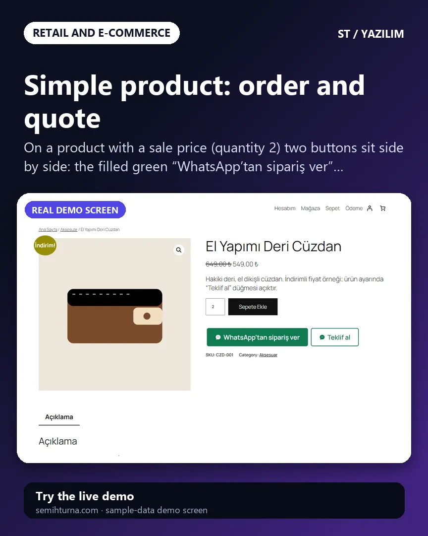 WooCommerce WhatsApp Order and Quote Plugin, Simple product: order and quote