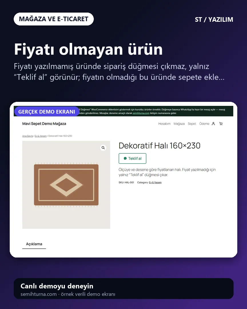 WooCommerce WhatsApp Sipariş ve Teklif Eklentisi, Fiyatı olmayan ürün