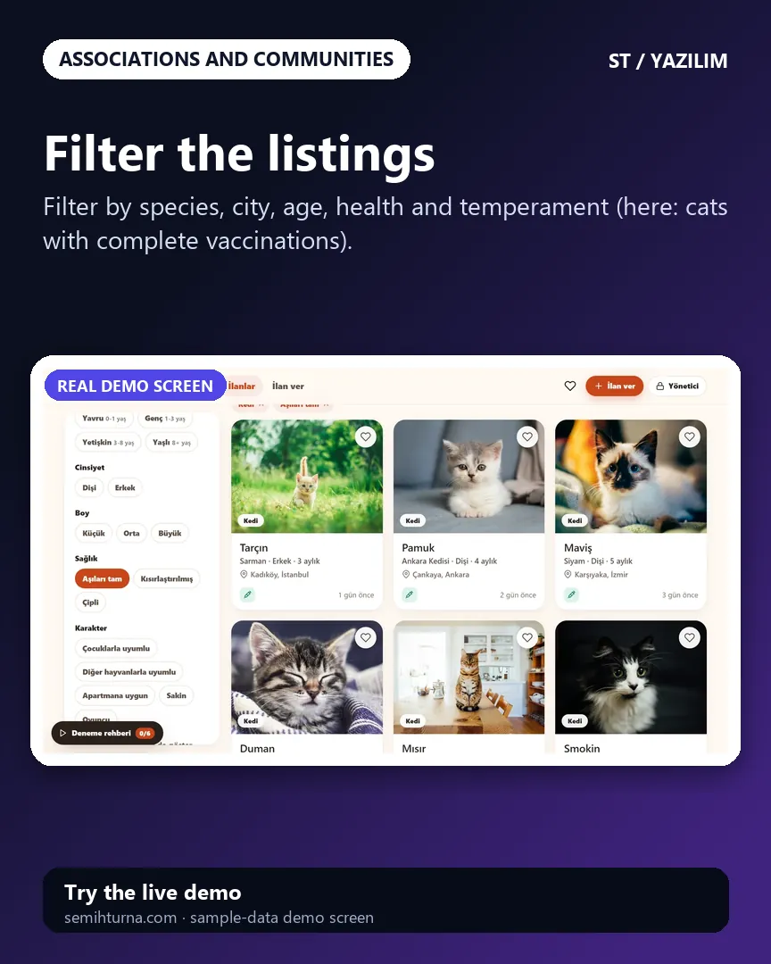 Dost Yuva, Filter the listings